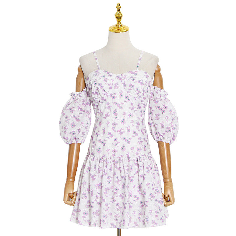 Fashionable Women's Sexy Off-Shoulder Printed Mini Dress with Delicate Strap Print A-Line Dress