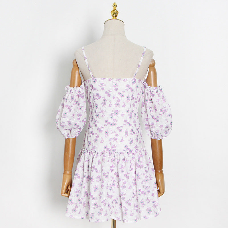 Fashionable Women's Sexy Off-Shoulder Printed Mini Dress with Delicate Strap Print A-Line Dress