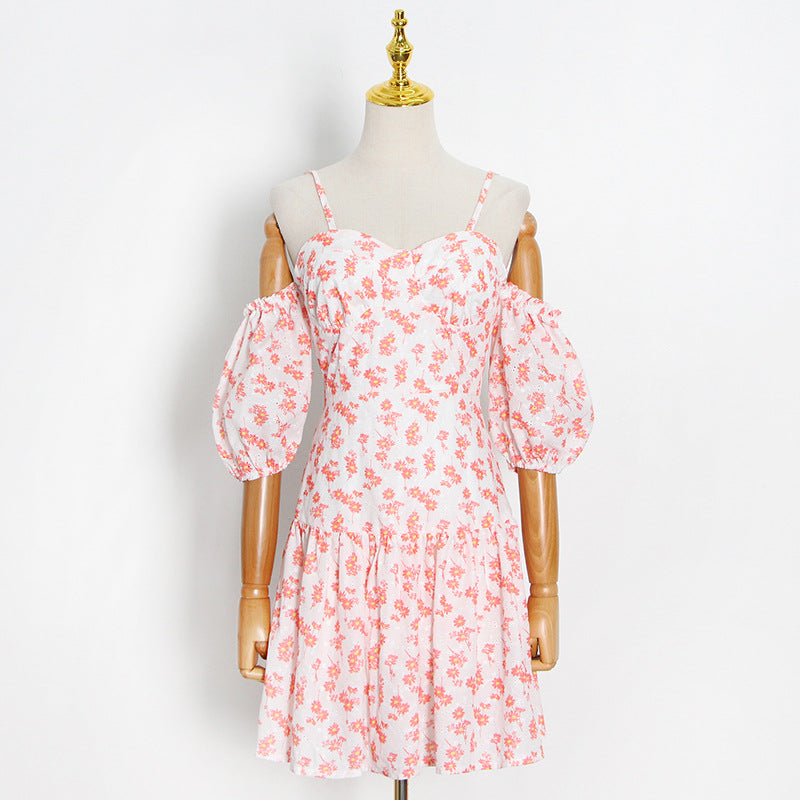 Fashionable Women's Sexy Off-Shoulder Printed Mini Dress with Delicate Strap Print A-Line Dress