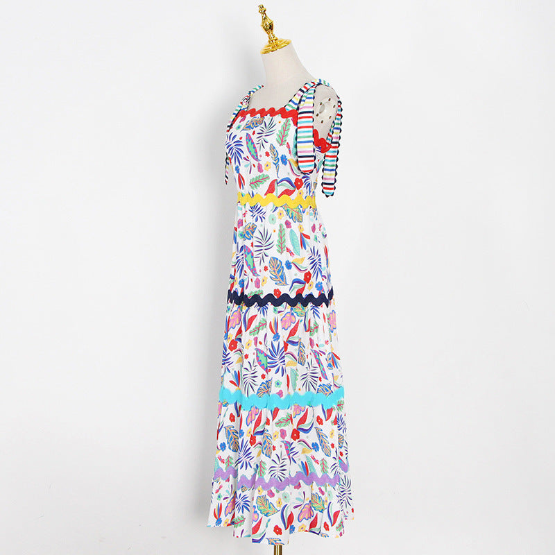 Fashionable Charm Printed Strapless High-Waist Slimming Flared Long Dress for Women