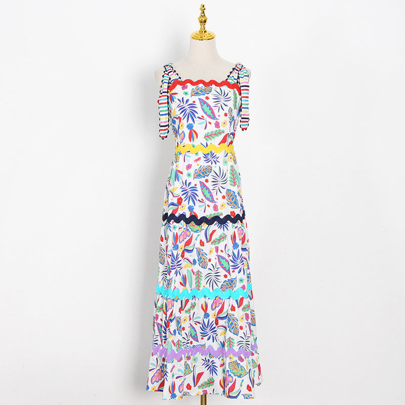 Fashionable Charm Printed Strapless High-Waist Slimming Flared Long Dress for Women