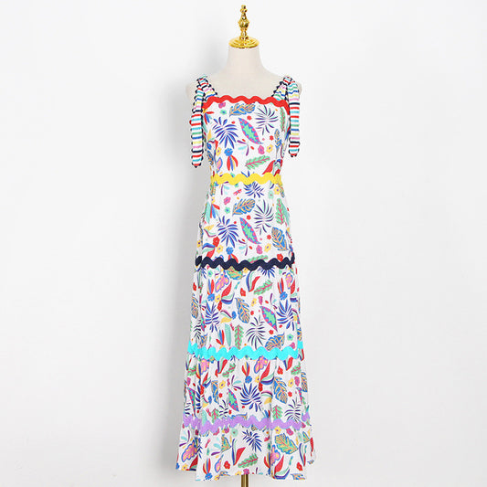 Fashionable Charm Printed Strapless High-Waist Slimming Flared Long Dress for Women