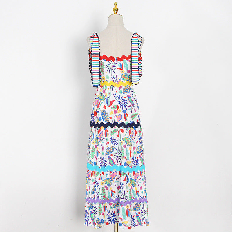 Fashionable Charm Printed Strapless High-Waist Slimming Flared Long Dress for Women