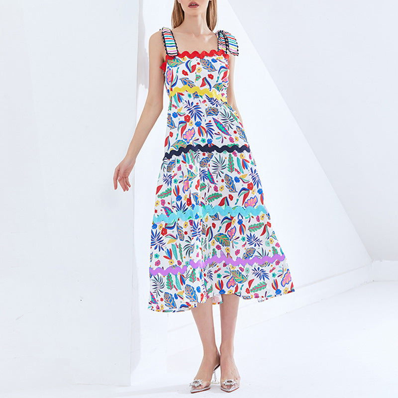 Fashionable Charm Printed Strapless High-Waist Slimming Flared Long Dress for Women